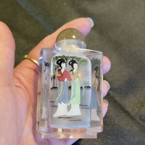 Antique Reverse Painted Triangular Snuff Bottle  with Asian Art